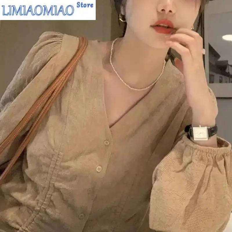 

Classic Fashion Unique Irregular Lacing Single-breasted Blouse Women High-quality Long Sleeve Loose All-match Lady Shirt