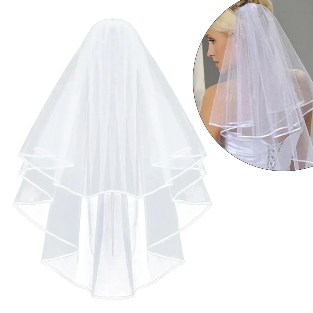 Short Tulle Wedding Veils Two Layer With Comb Cheap White Ivory Bridal Veil for Bride for Marriage Wedding Accessories