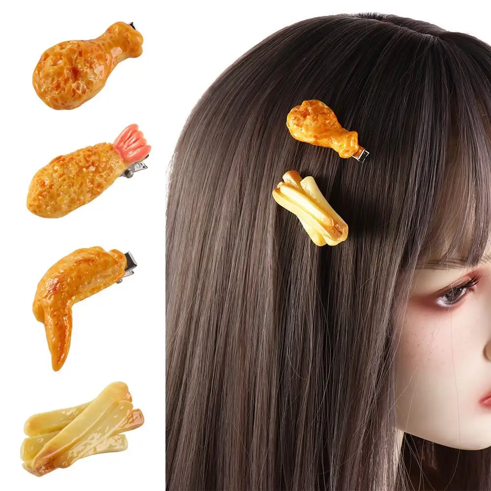 Fashion Fried Chicken Simulated Food Hair Clip Geometry French Fries Fake Food Hairpin Bangs Clip Duckbill Clip Kids