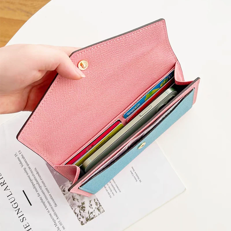 Envelope Woman Long Wallet Luxury Design Large Capacity Versatile Genuine Leather Card Holder Custom Initials Phone Coin Purse