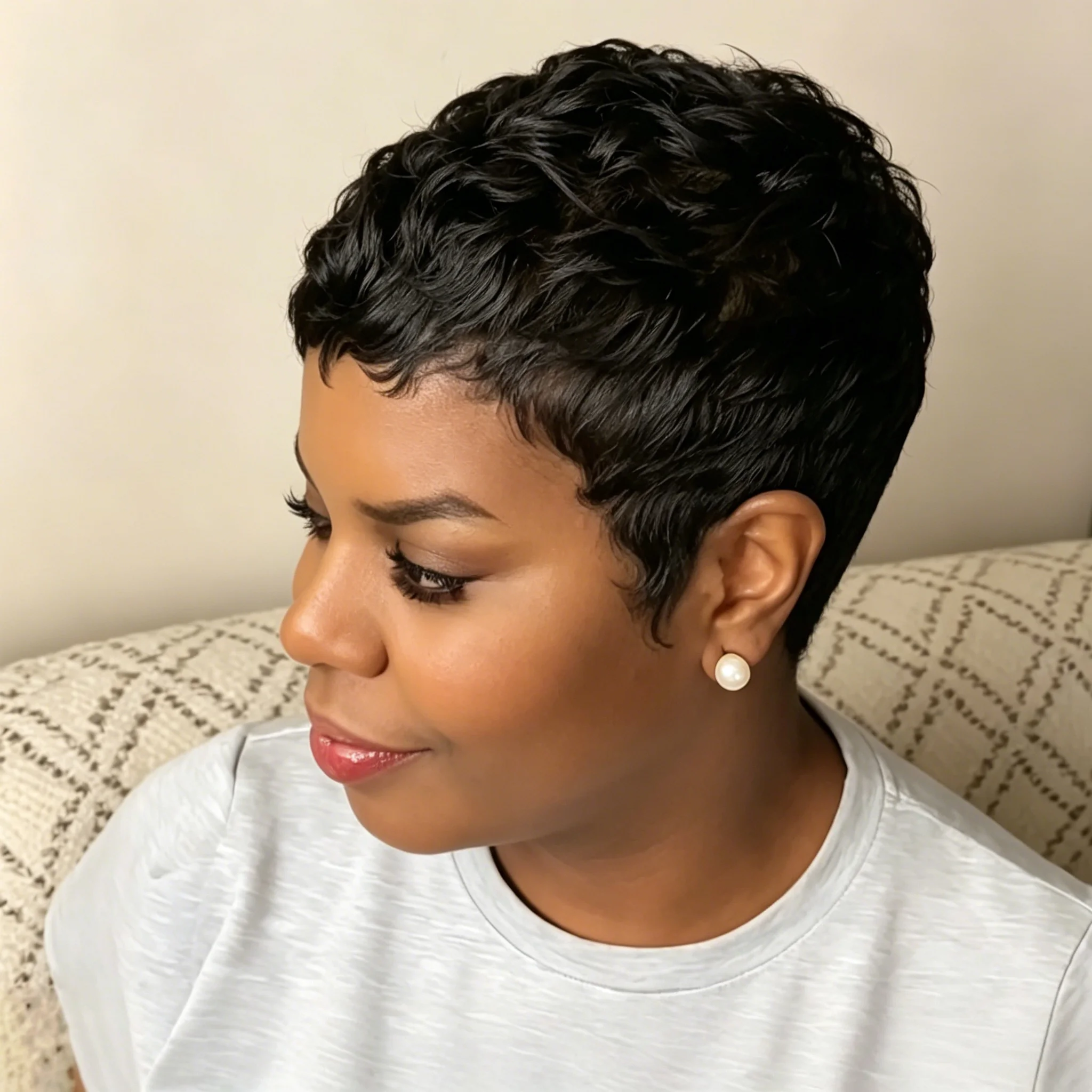 Short Pixie Cut Wig for Women Human Hair Full Machine Made Natural Looking Suitable for Daily Wear