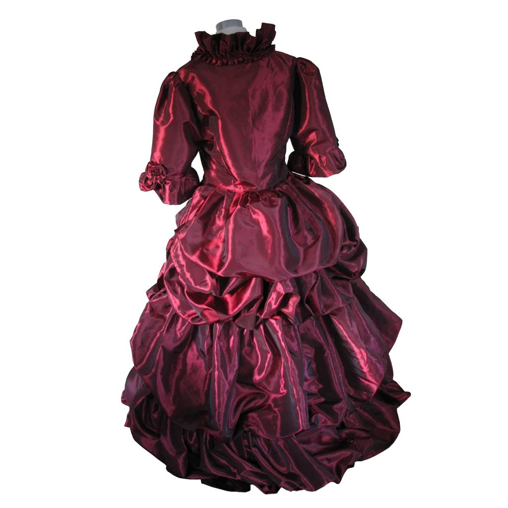 1860s Victorian Red Bustle Ball Gown Victorian Edwardian Gothic Evening Dress Women Vintage Christmas Dresses Theater Costume