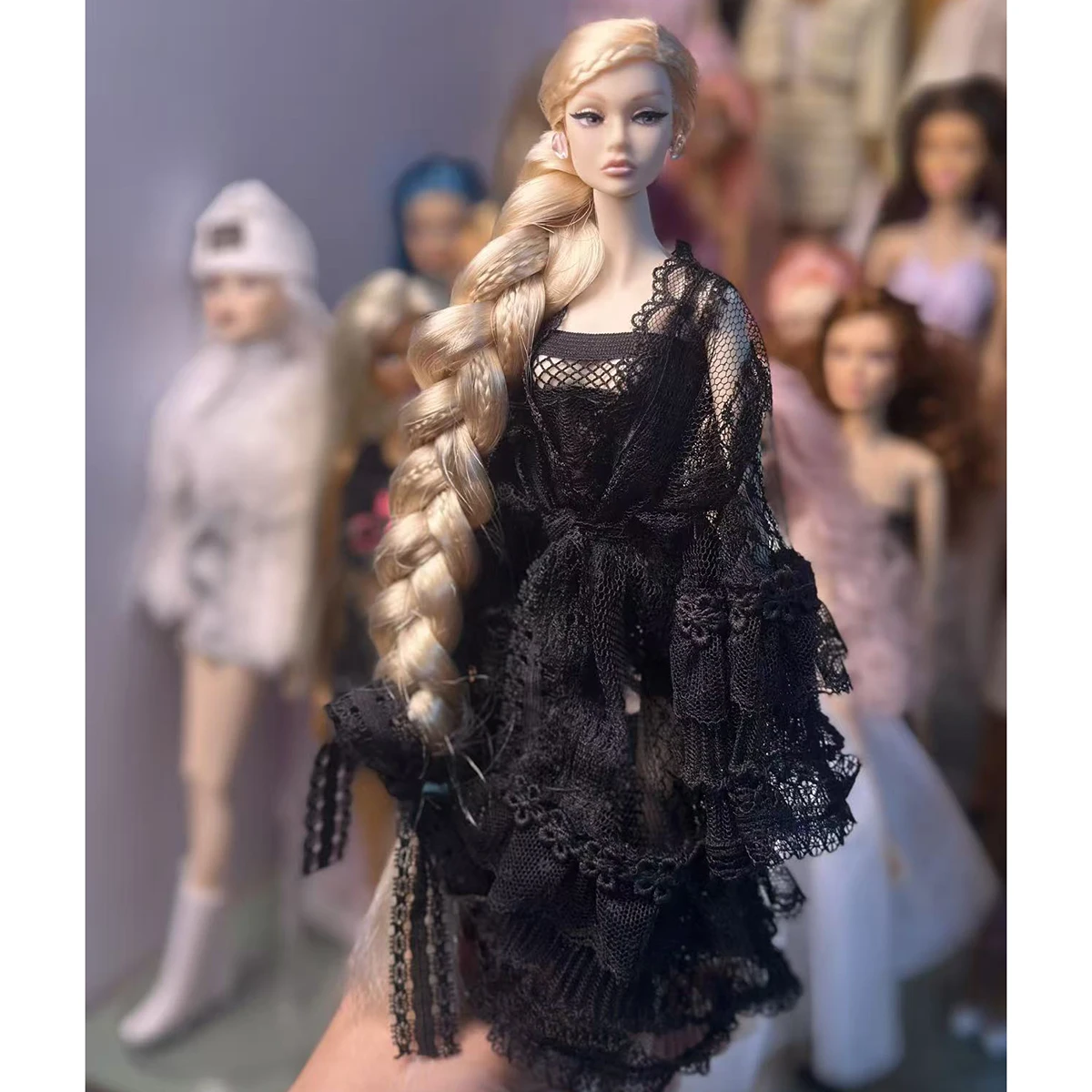 Senior Sense Sexy Black Lace Bathrobe French-style Retro Pyjamas Set For 1/6 Babi Xianxian Supermodel Doll Dress Up Clothes