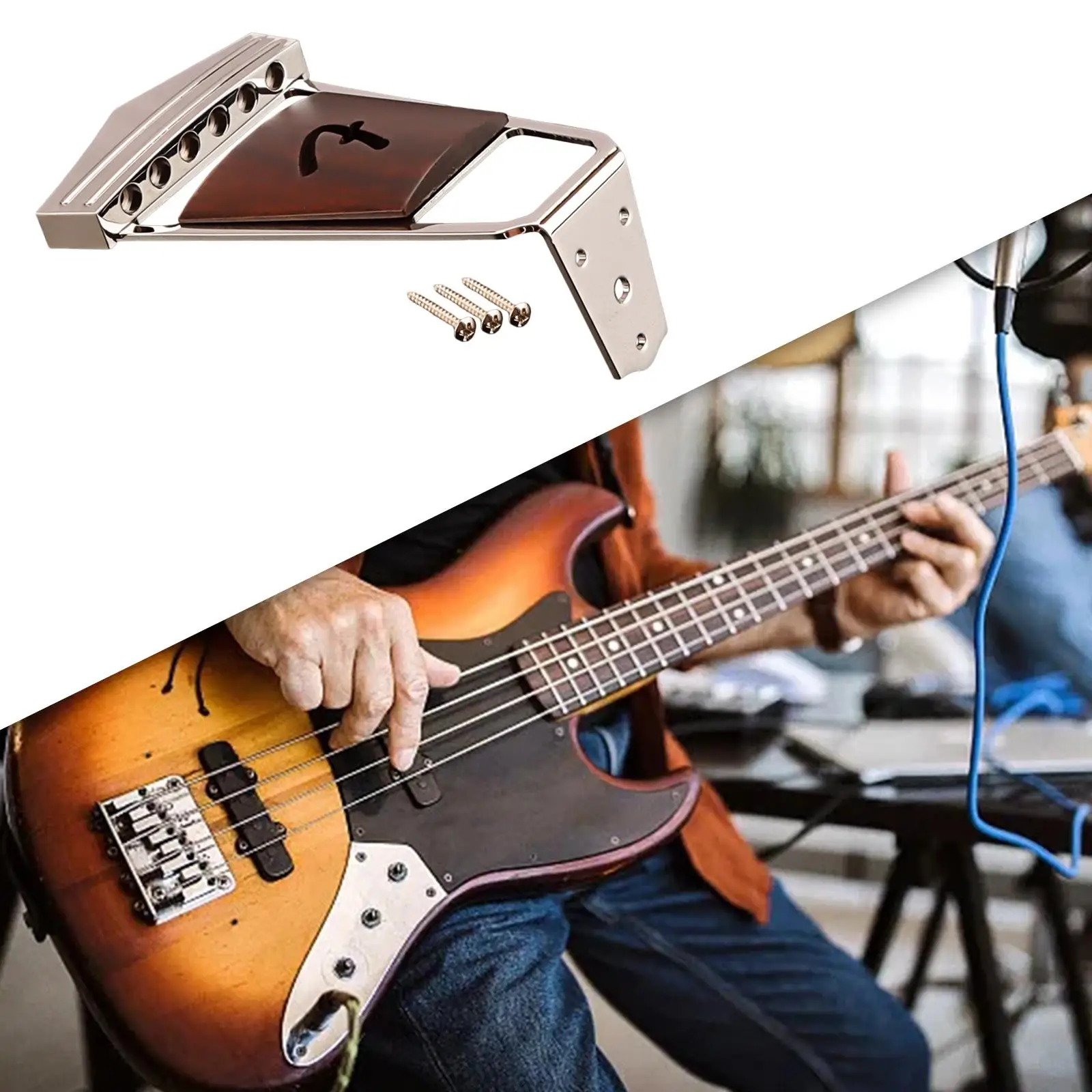 

Guitar Bridge Trapeze Tailpiece Metal Rosewood Replacement for Hollow Body 4 String Mandolin Guitar Accessories