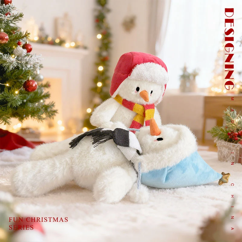 

Snowman Plush Toy Wearing A scarf Xmas Doll Lovely Soft Stuffed Snowman Plush Doll Festive Decorations Boy Girl Gift