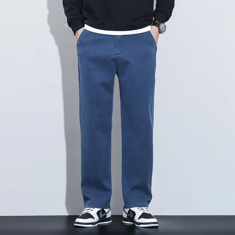 Men's Lyocell Loose Straight Long Pants 2025 Autumn Winter Japanese High Quality Casual Wide Leg Trousers Plus Size 38