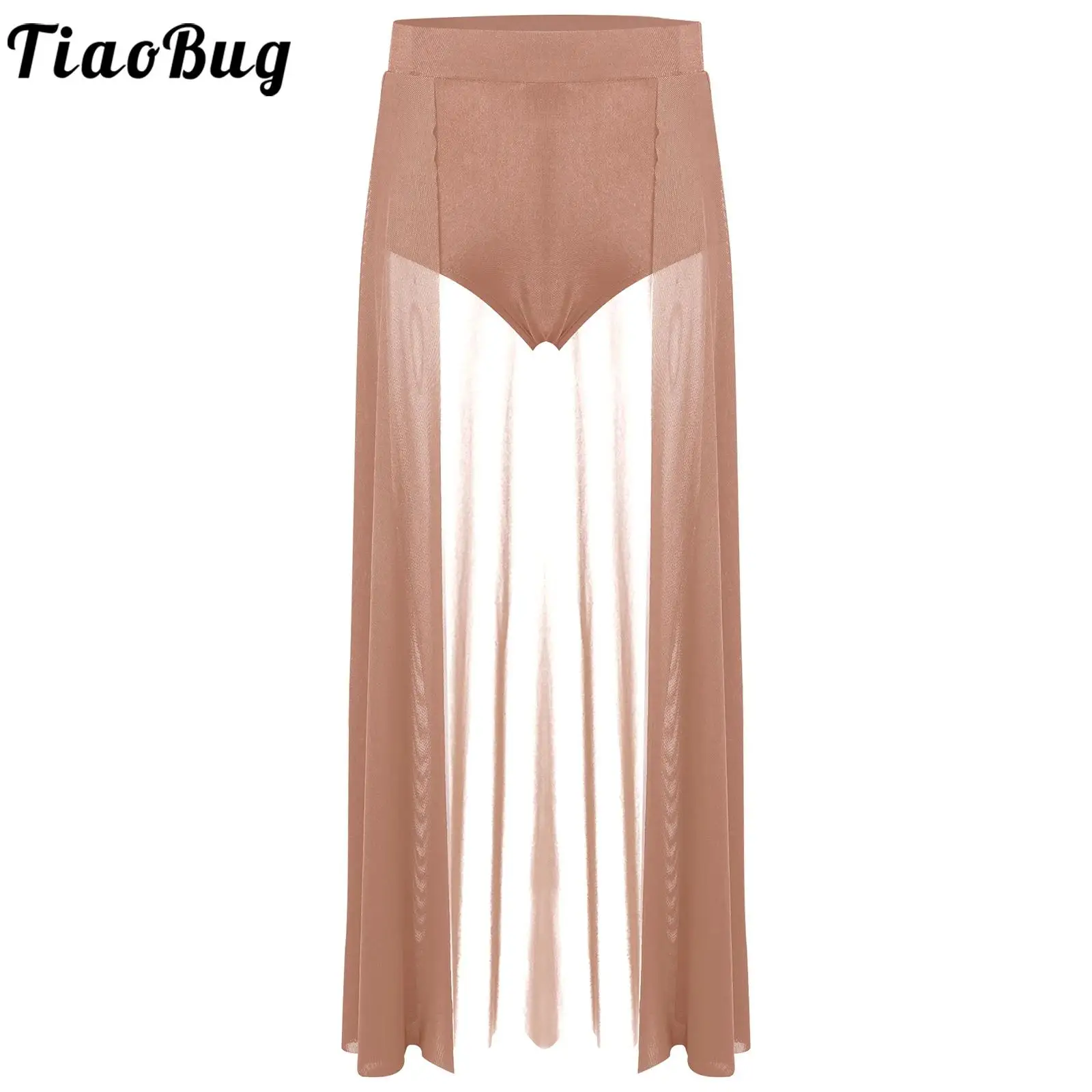 

Kids Girls Lyrical Modern Dance Gymnastic Skirts Ballet Figure Skating Dresses Open Front Mesh Long Skirts with Built-in Briefs