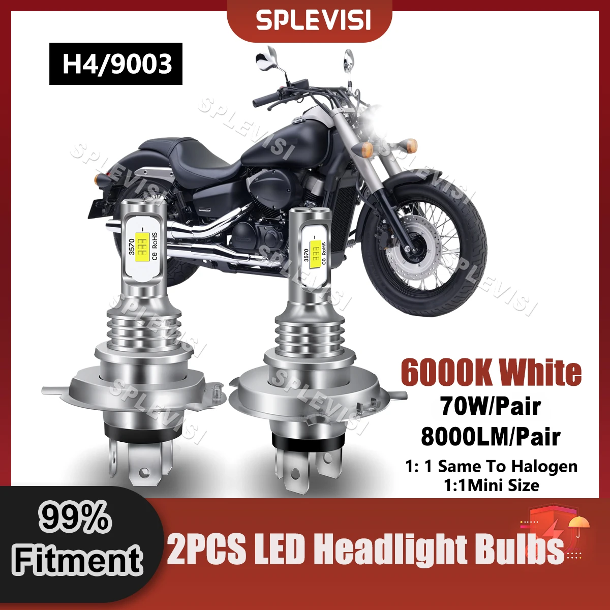 All-In-One Motorcycle LED Headlight Bulbs 8000LM 70W 9V-24V Compatible For Honda Shadow Spirit 750 VT750C2 2007 2008 2009 2012