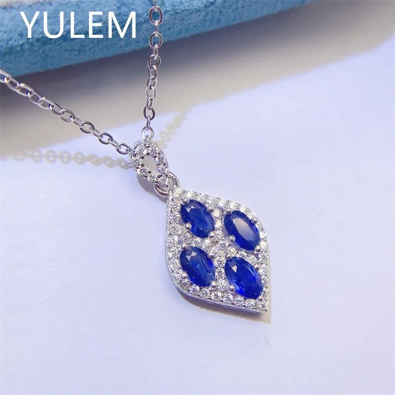 YULEM Natural Sapphire Oval Shape Pendant Necklace S925 Sterling Silver 3x5mm Women Gemstone Jewelry