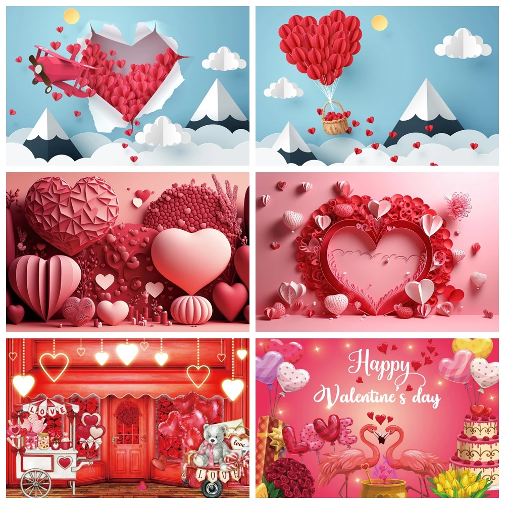 

February 14 Valentine's Day Backdrop for Photography Romantic Valentine Red Love Heart Floral Wedding Portrait Photo Background