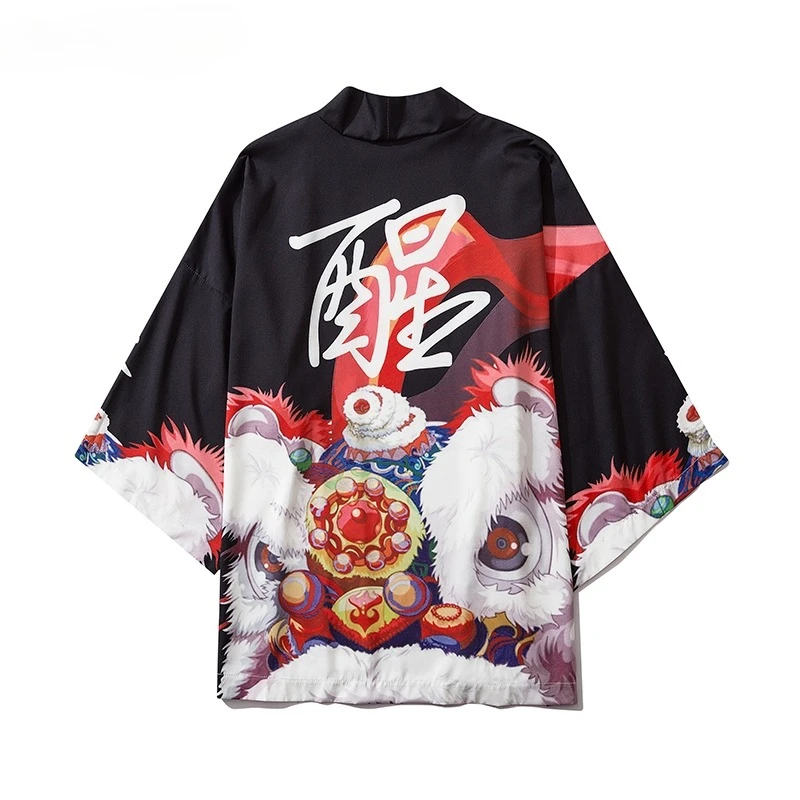 بلوزة ليون كيمونو للنساء والرجال فضفاضة كبيرة الحجم ملابس يابانية هاراجوكو تريند بيتش