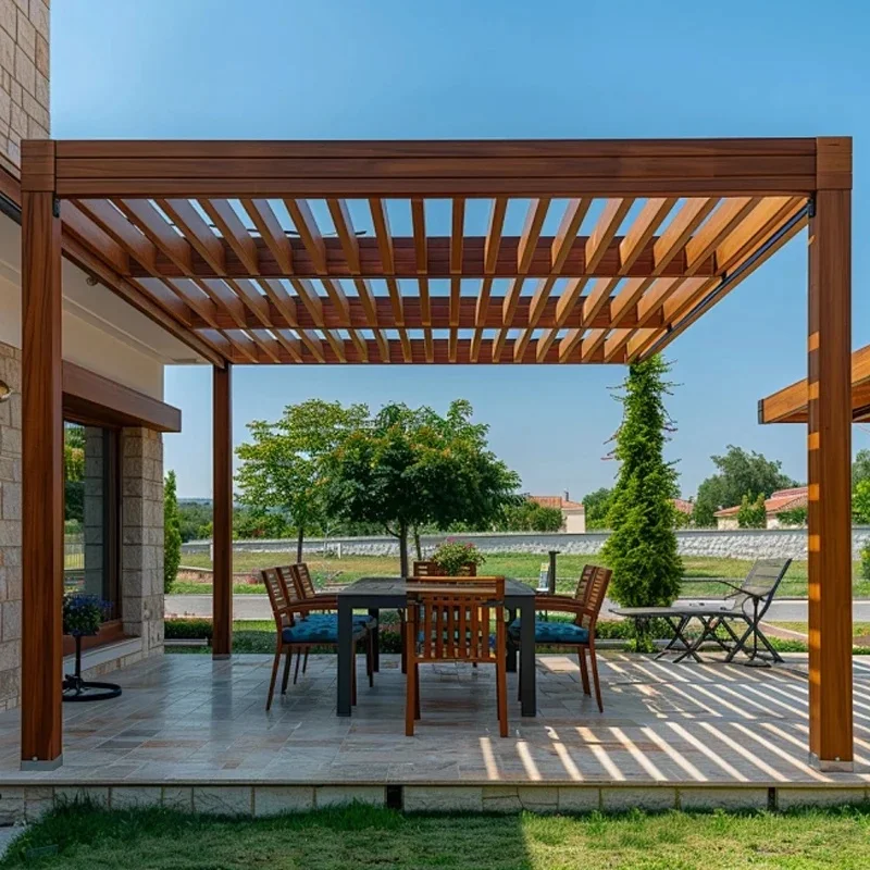 Modern Motorized Bioclimatic Pergola Aluminum Structure Powder Coated Outdoor Breathable Eco Friendly Roof Garden Gazebo Terrace