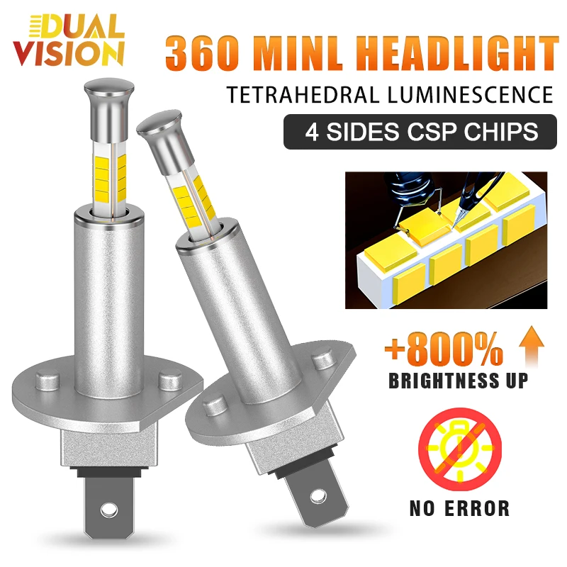 

2Pcs H1 LED Headlight Bulb Mini 360 Size 300W 30000LM CSP for Car Headlamp Light Auto Diode Fog Lamps 12V 6000K Automobile