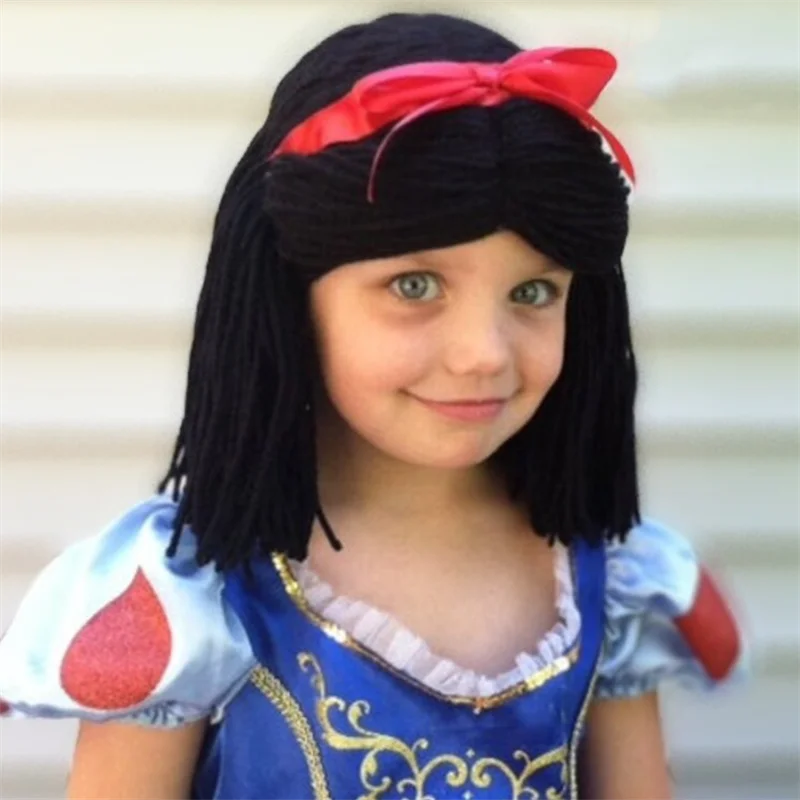 

New Adult Children girls Party Cosplay Wig Snow White Short Hair hand knitting Doll Girl Lolita Wig Headwear Halloween Wig