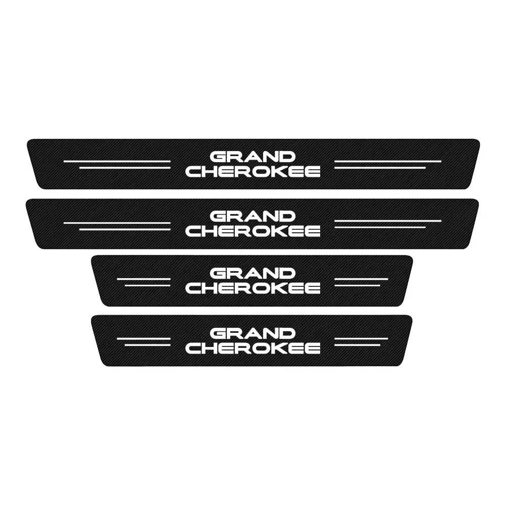 4PCS Car Logo Door Sill Scuff Plate Decor Carbon Fibre Stickers For Jeep Grand Cherokee ZJ WJ WL 1993 1994 1995 - 2019 2020 2021