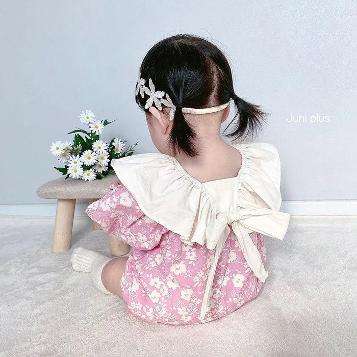 Korean Style Baby Girls Clothes Jumpsuit Print Turn-down Collar Cotton Soft Long Sleeve Fashion New Pretty