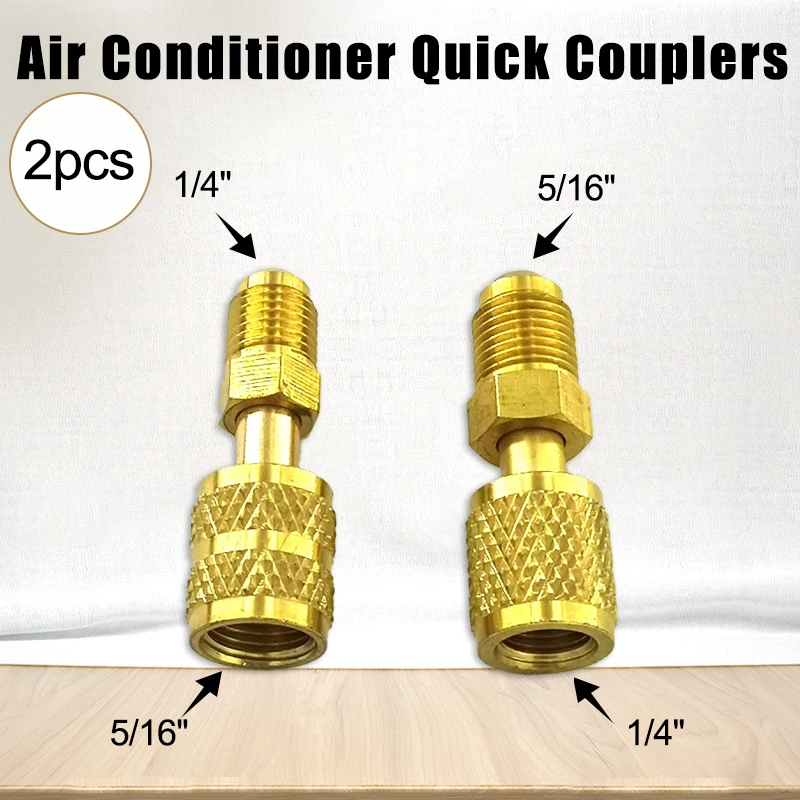2PCS Vacuum Pump Brass Adapter R410a Adapter 5/16 SAE F Quick Couplers To 1/4 SAE For Air Conditioning Adapter Quick Coupling
