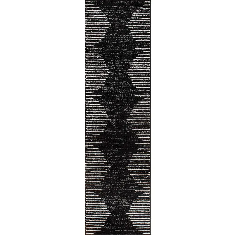 Bohemian Stripe Stain Resistant High Traffic Living room Kitchen Bedroom Dining Home Office Runner Rug 2'x7' Black