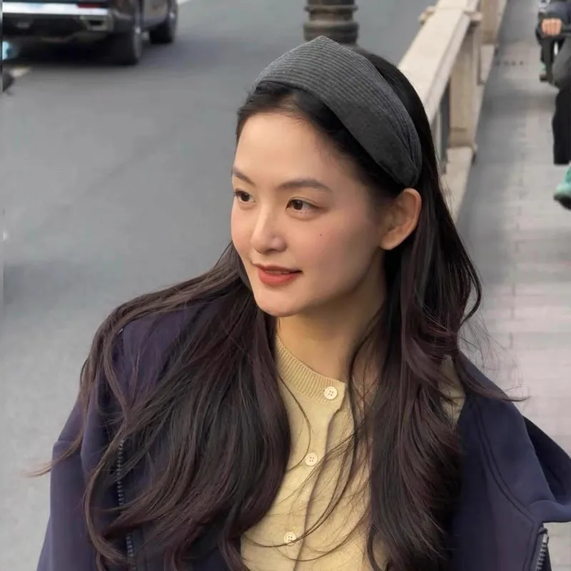 2026 Weiche, breite Strick-Baumwoll-Haarbänder für Damen und Mädchen – Koreanischer neutraler, einfarbiger Turban mit Zähnen – Kopfband und Accessoires – Detail 5