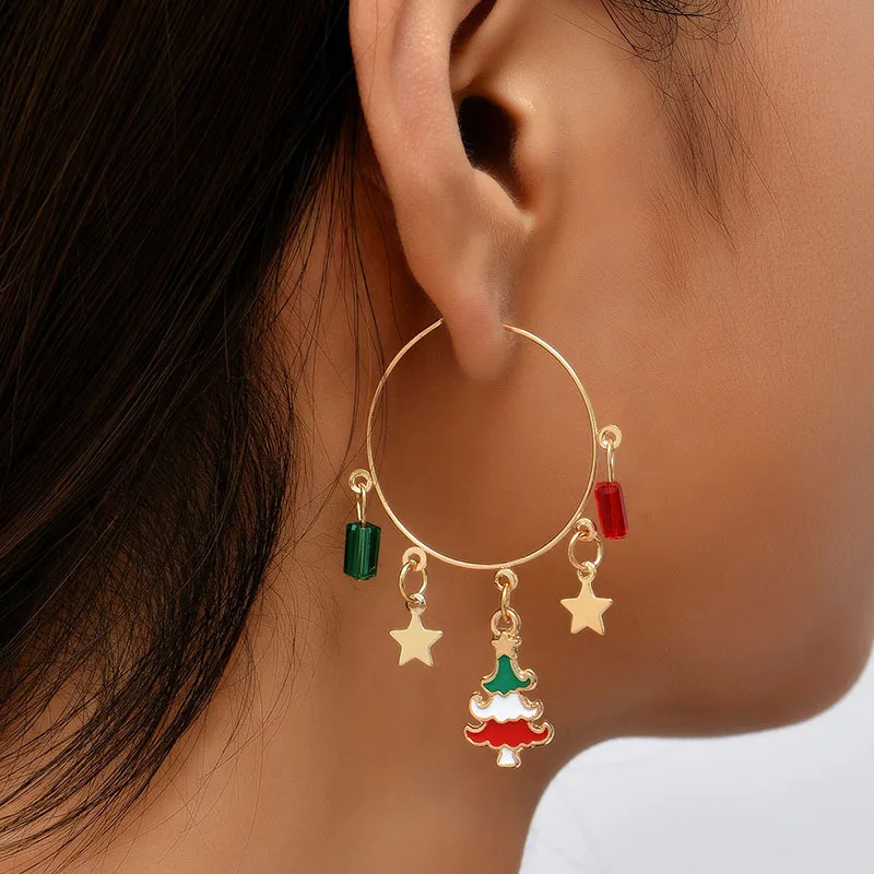 European and American Trend Geometric Drip Crystal Christmas Earrings Female Instagram Influencer Personality Holiday Earrings