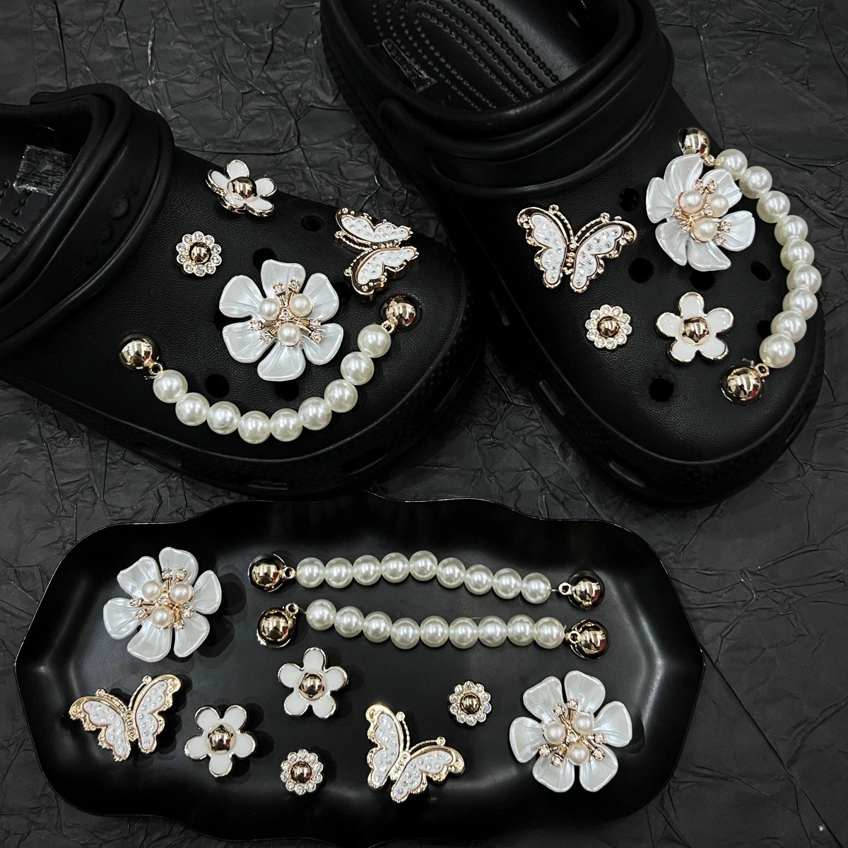 Creative Fashion DIY Series Holey Shoes Flower Accessories Girl  Detachable Butterfly Pearl Chian Shoe Chain Decorations Gifts