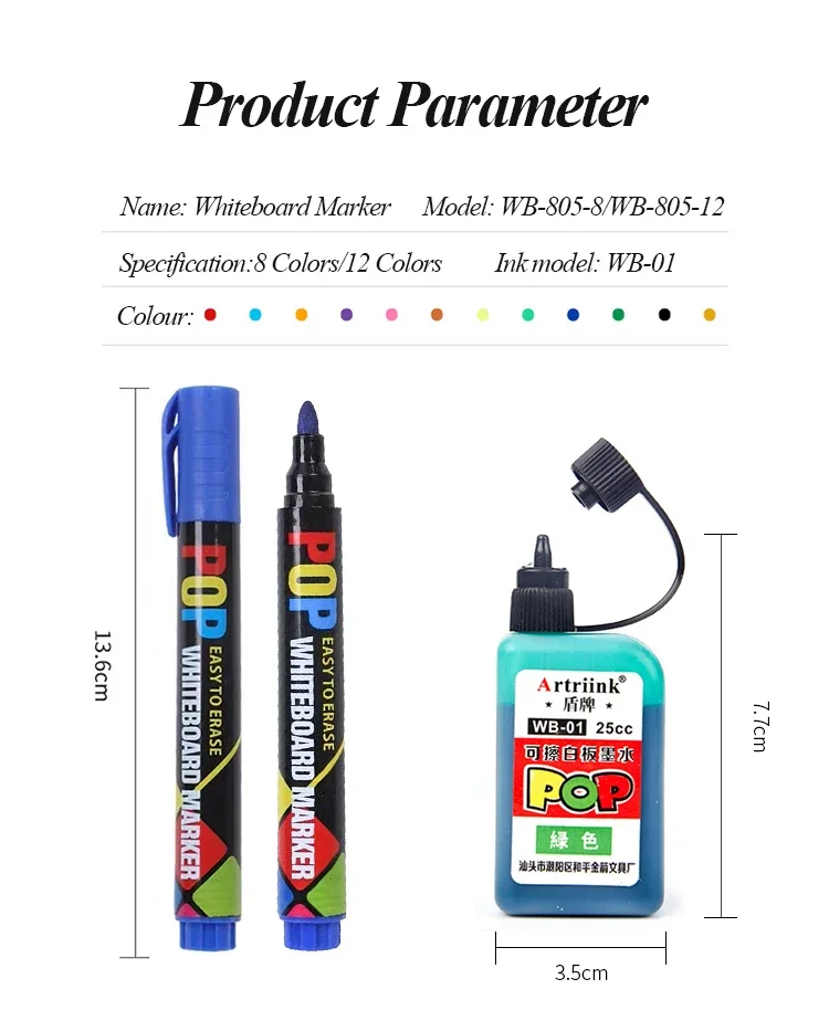 Artriink löschbare Whiteboard-Marker, 8 Farben / 12 Farben, Nachfülltinte, für Büro, Schule, Zuhause, Schüler, Kinder, Zeichenstift, Kunst – Detail 3