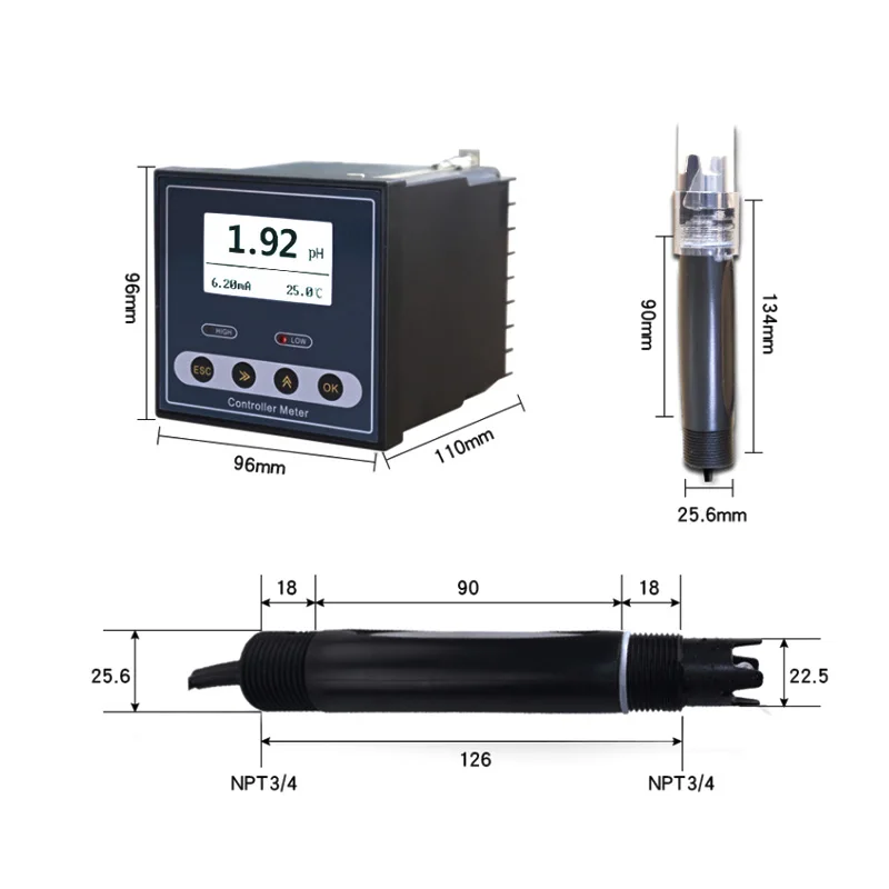 Industrial Online PH Meter Controller Detection Test Instrument PH Meter Sensor Electrode ORP Acidity Meter PH Probe