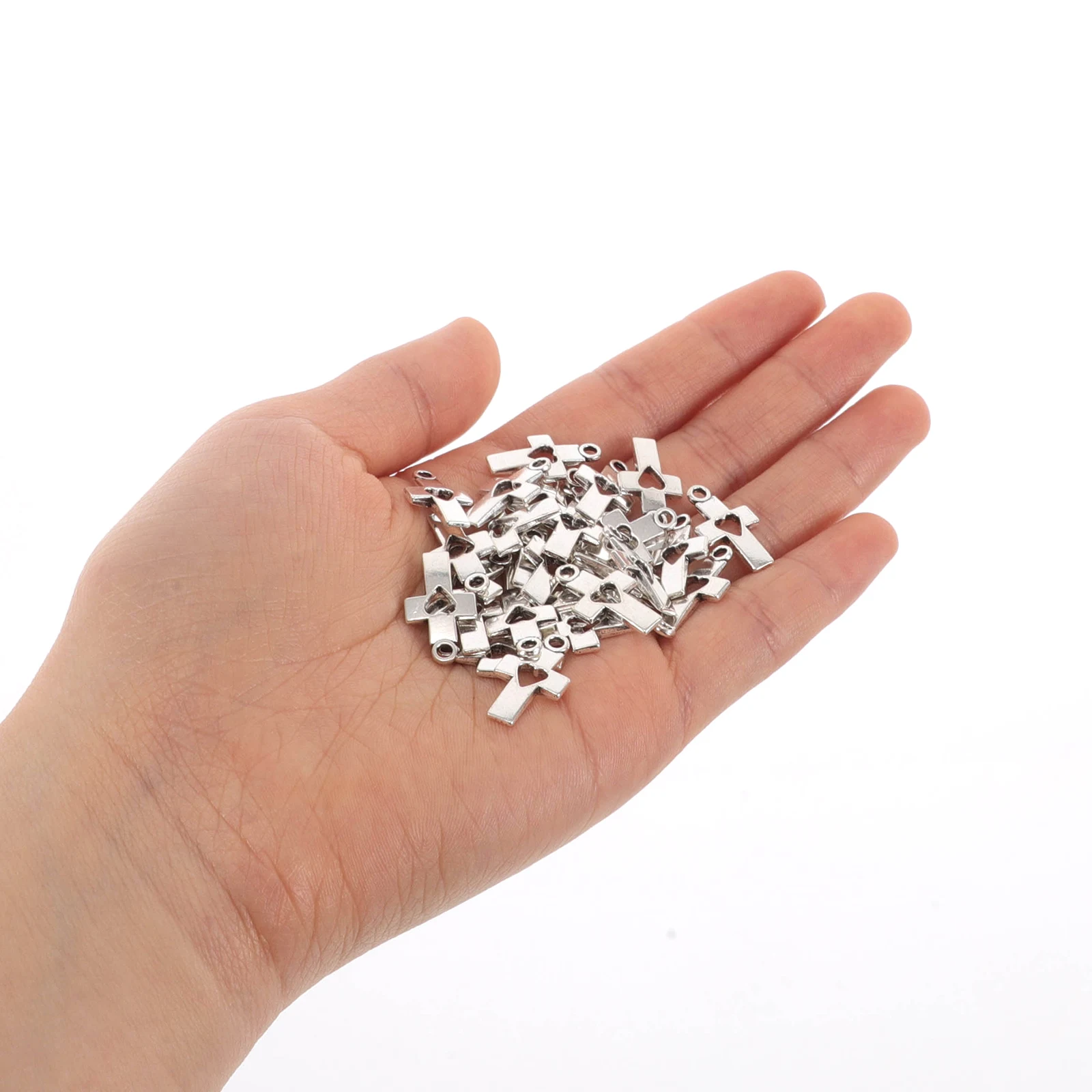 

50Pcs Cross Pendant Charms Hollow Heart Alloy DIY Jewelry Making Mini Keychain Handbag Bracelets Necklaces Craft Accessories