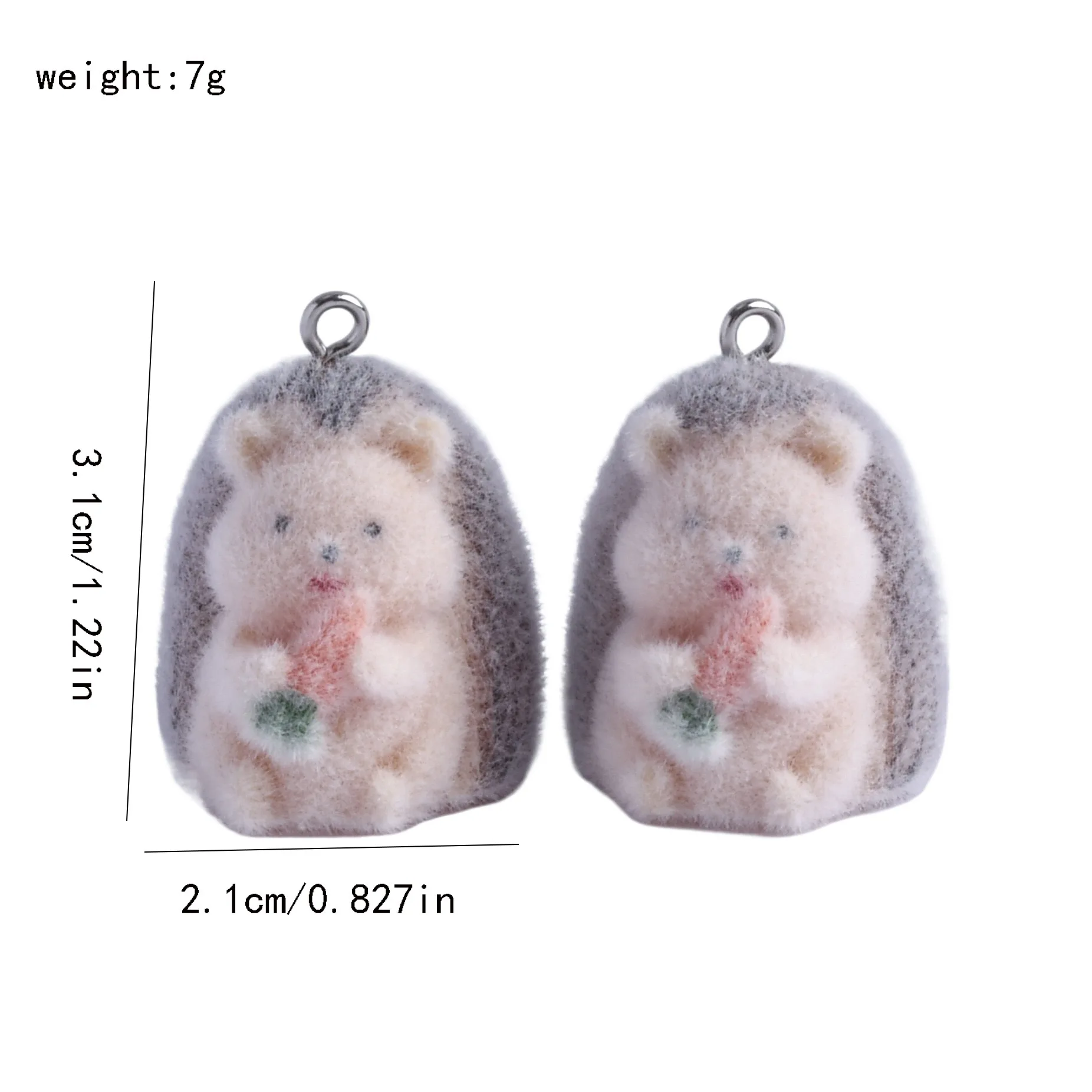 30pcs/lot  21*31 mm Plush resin small hedgehog animal pendant diy cute Q cute plush doll earrings necklace keychain accessories