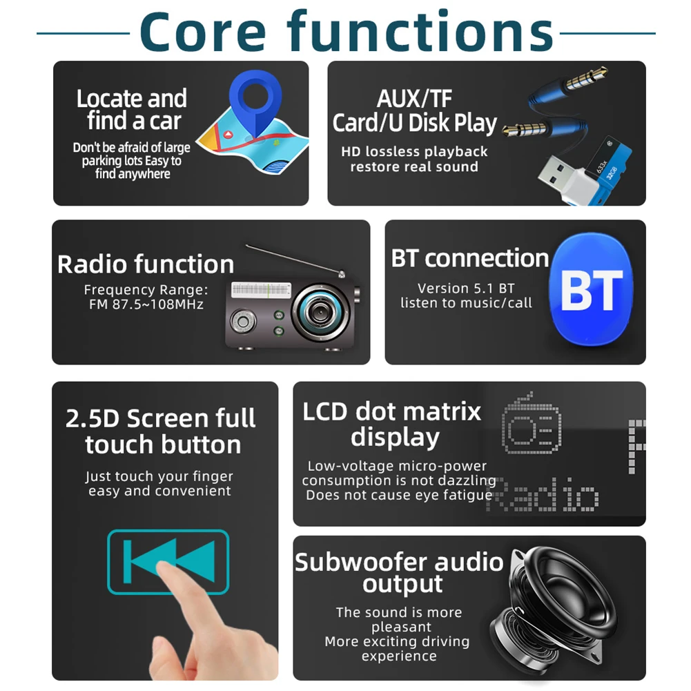 Autoradio 1DIN Touch Screen da 2.5 pollici lettore MP3 digitale compatibile con Bluetooth Display LCD posizione Audio FM trovare luce RGB