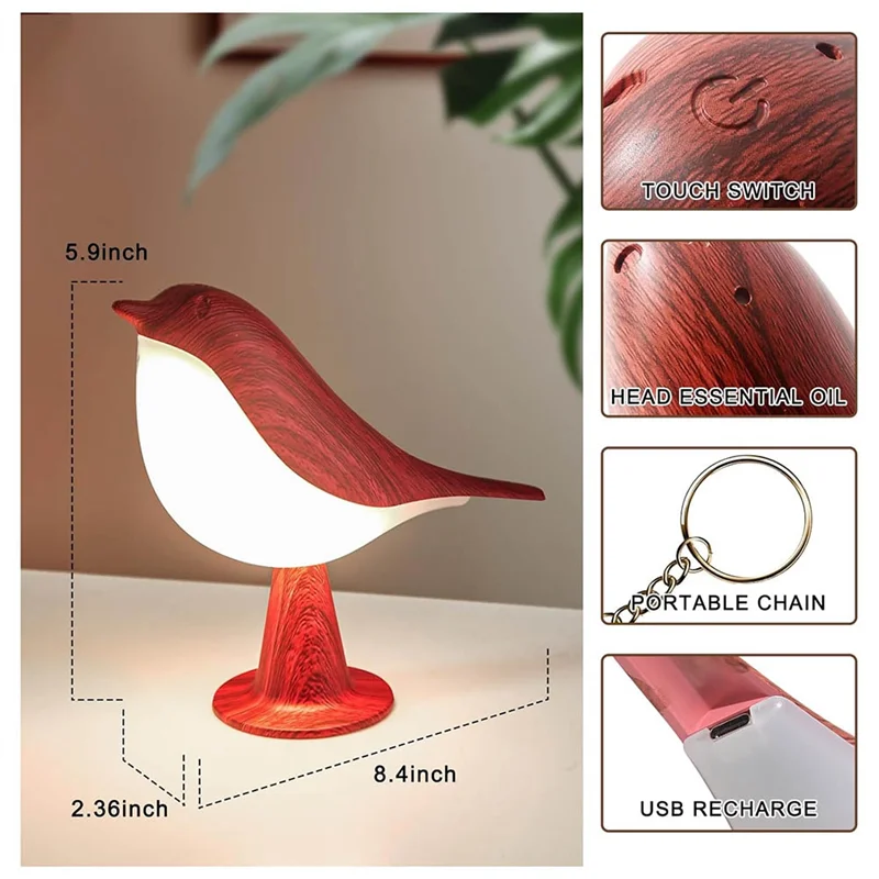 Ultra Bedside Table Lamps Cordless Bird Lamp Desk Lamp With 3 Color Temperature Dimmer And Touch Sensor, Kids Night Light