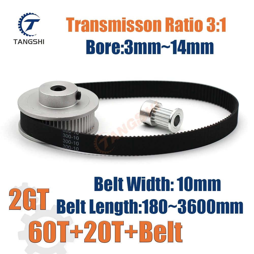 2GT 60 Teeth 20 Teeth Timing Pulley Kit 1:3 Reduction Ratio Width 10mm Tensioning Wheel Synchronous 3D Printer GT2 60T 20T