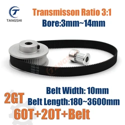 GT2 Timing Pulley Kit 60 Teeth 20 Teeth 1:3 Reduction Ratio Width 10mm Tensioning Wheel Synchronous 3D Printer 2GT 60T 20T
