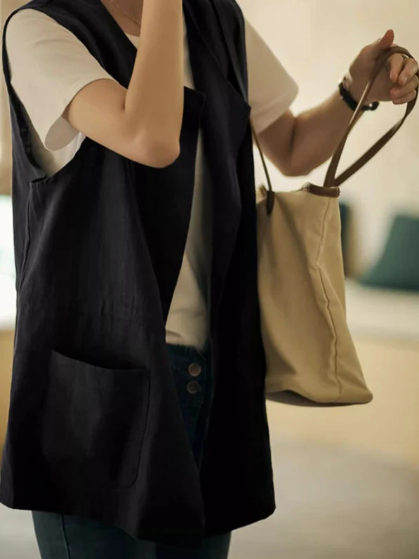 เสื้อกั๊กผ้าฝ้ายลินินทรงเข้ารูปทันสมัย พร้อมเข็มขัดสี ไม่มีกระดุม คอกลม สไตล์ลำลอง โอเวอร์ไซส์ แฟชั่นฤดูร้อนสำหรับผู้หญิง