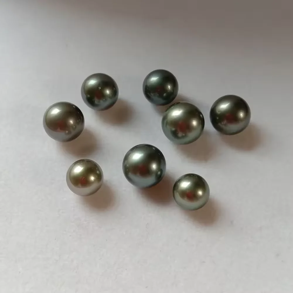 DIY PEARL BEADS,9-14 mm good luster AAAA tahitian round pearl,100% Nature black tahiti sea pearl loose pearl,half or no hole