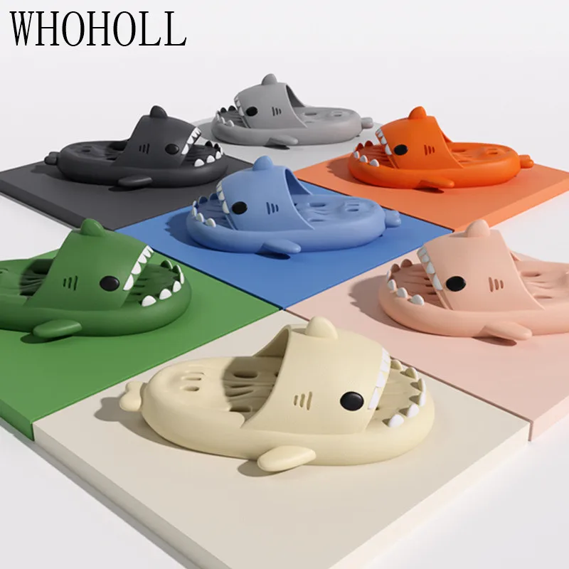 Plus size 46 47 Cartoon Shark Slippers Women Hollow Out thick sole Adult Couple Non Slip Bath Outdoor man Home Slippers