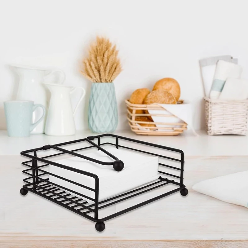 

Rustic Metal Napkin Holder Square Paper Organizer for Kitchen Home Restaurant Cafes - Decorative Tabletop Napkin Organizer