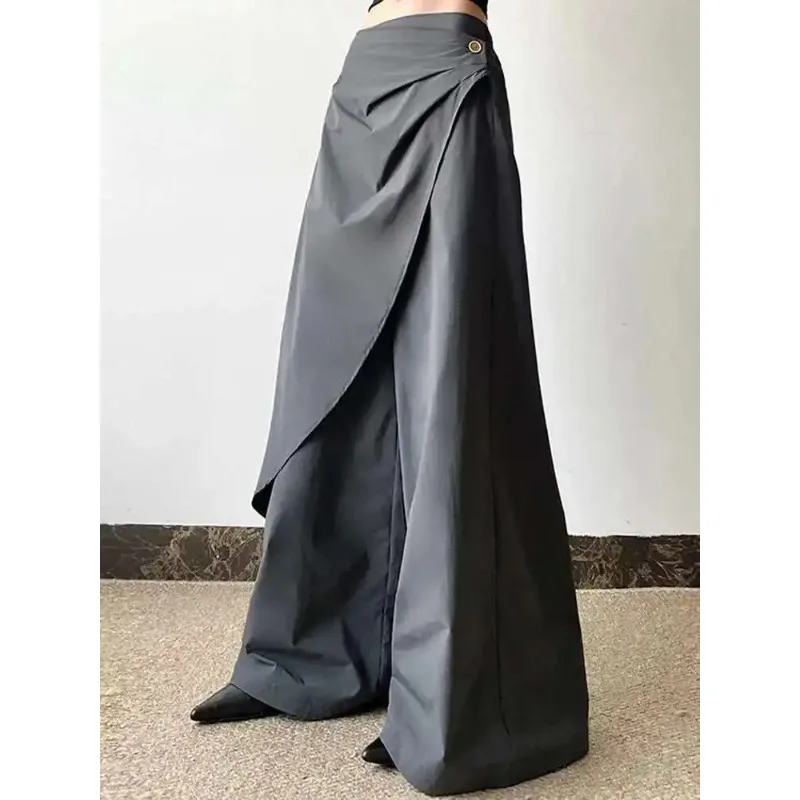 Personalized Wide Leg Pants For Women Spring Autumn New High Waist Solid Color Casual Trousers Female Elegant
