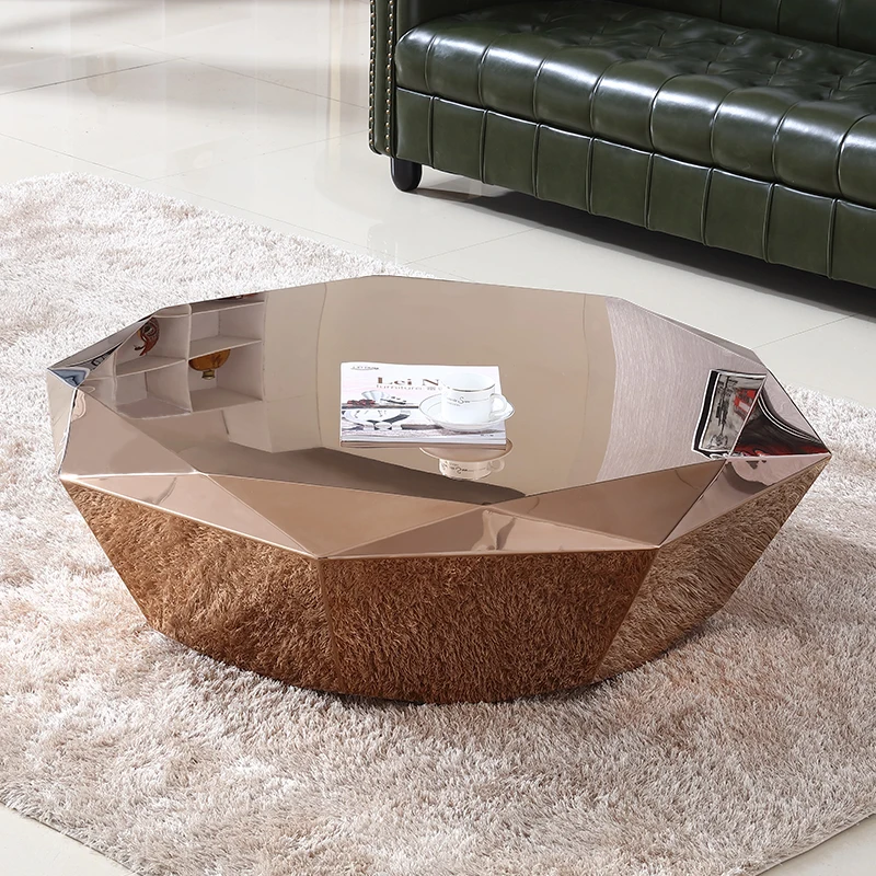 

Post-modern light luxury small apartment stainless steel diamond coffee table creative simple designer home living room sofa sid