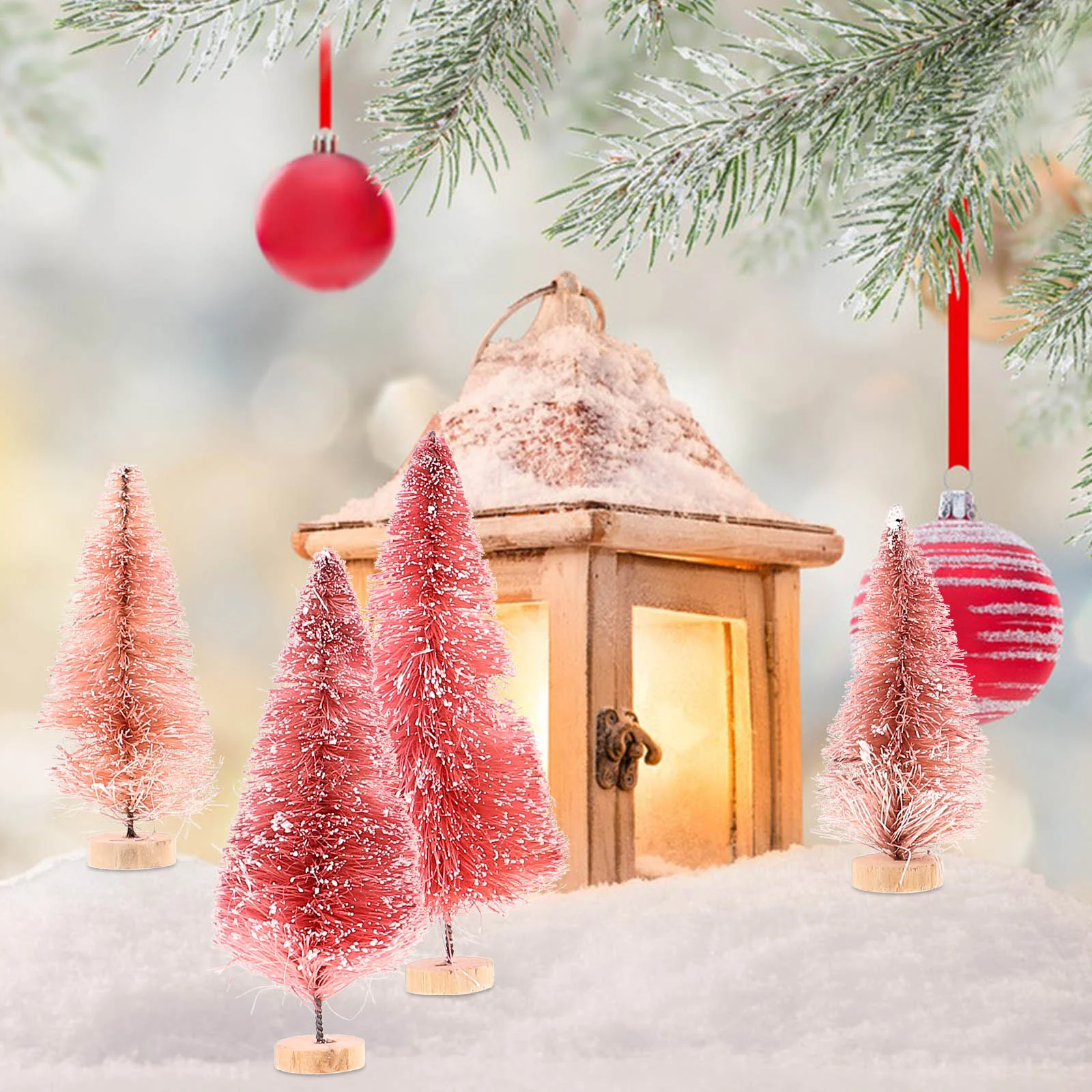 8 Pcs Xmas Tree Decorations Christmas Decorative Small Statue Outdoor Snow Artificial Mini Iron Wire Wooden Office