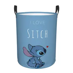 Custom I Love Stitch Laundry Basket Collapsible Toy Clothes Hamper Storage Bin for Kids Nursery