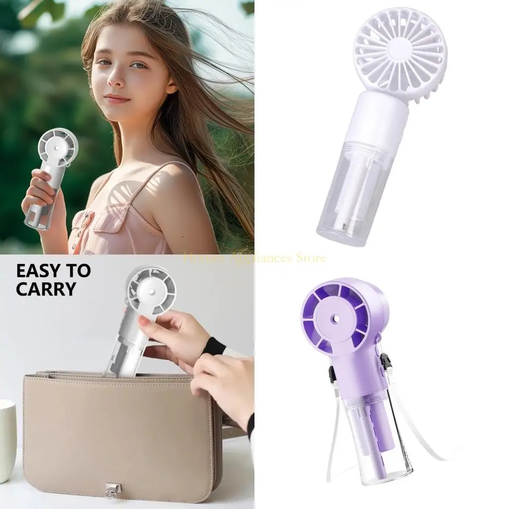 D0AB Fan Handheld Neck pendurado fã névoa recarregável USB para viagens e uso academia