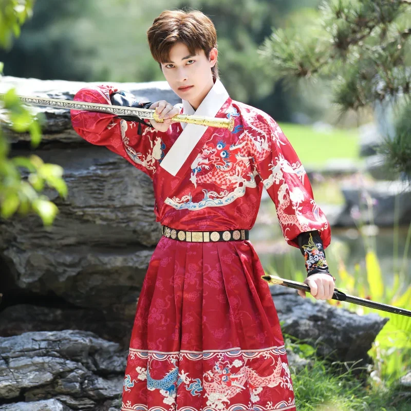 Vestido Hanfu estampado de dragão chinês para homens, terno Tang, Hanfu tradicional, robe, príncipe, espadachim, traje Cosplay, homens chineses