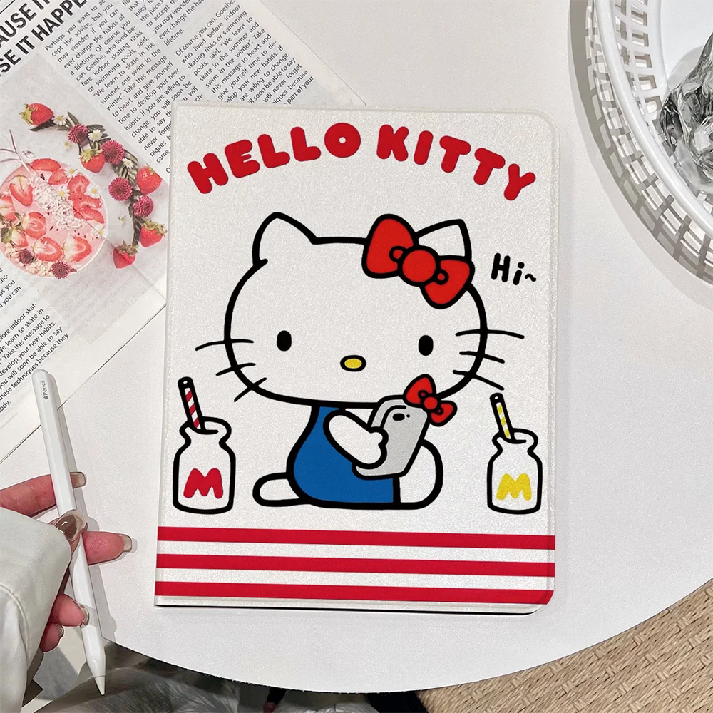 

Hello Kitty Stand Tablet Case For iPad 6 7 8 9 10th 11th Generation Pro 11 Mini Air 2025 4 5 10.9 inch PU Cover with Pencil Slot