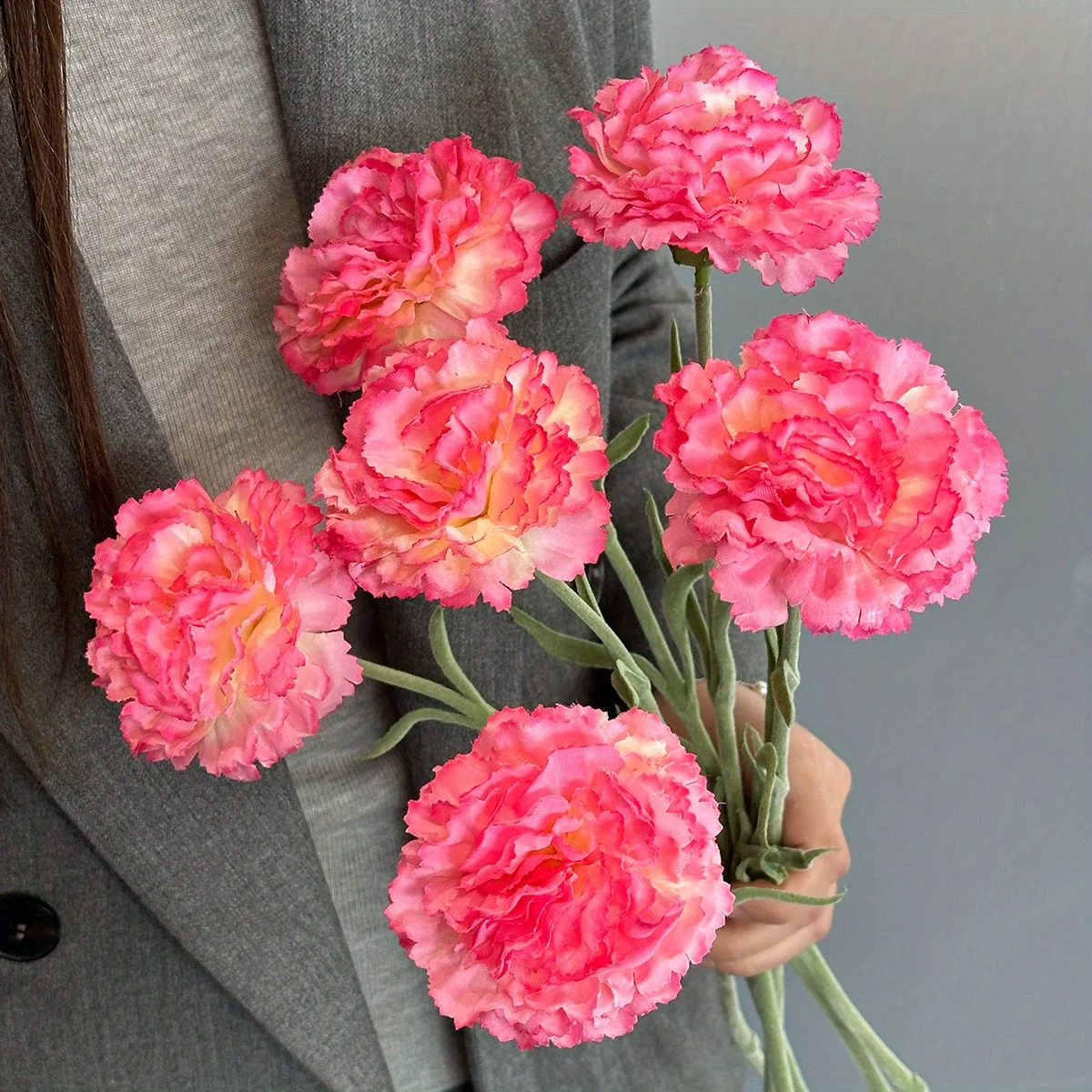 XIYA ดอกไม้ประดิษฐ์ดอกคาร์เนชั่น Bunch ดอกไม้คาร์เนชั่นช่อดอกไม้สีเหลืองสีส้มสีชมพูพืชประดิษฐ์วัสดุ PE Home Decor