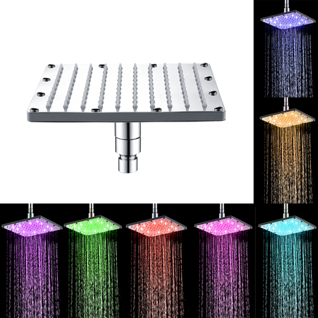 CANBOUN Shower Head Lights 3-Color Change Rainfall Square Temperature Control 7Color Flash Easy Install Offer Delightful Bath