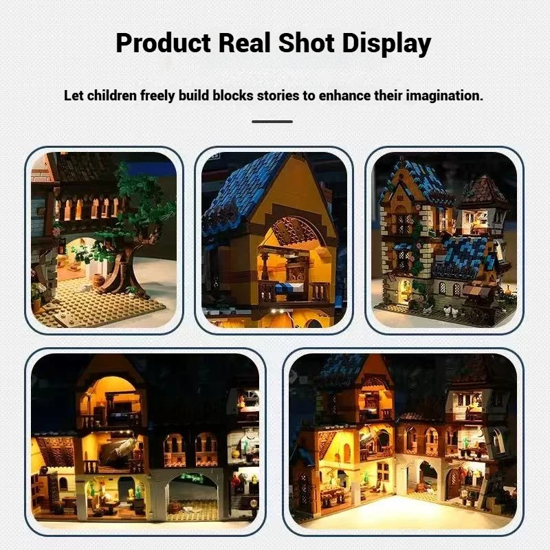 2843 peças modelo de construção diy da série street view, blocos de construção de taverna medieval, presente de brinquedo infantil, brinquedo de construção de casa grande