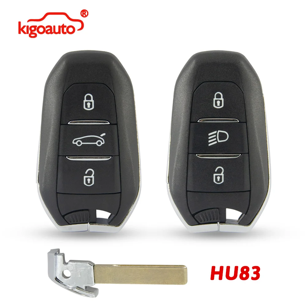 

kigoauto Smart key shell case middel light HU83 Blade 3 button for Peugeot 308 508 3008 5008 Citroen C4 Cactus Picasso