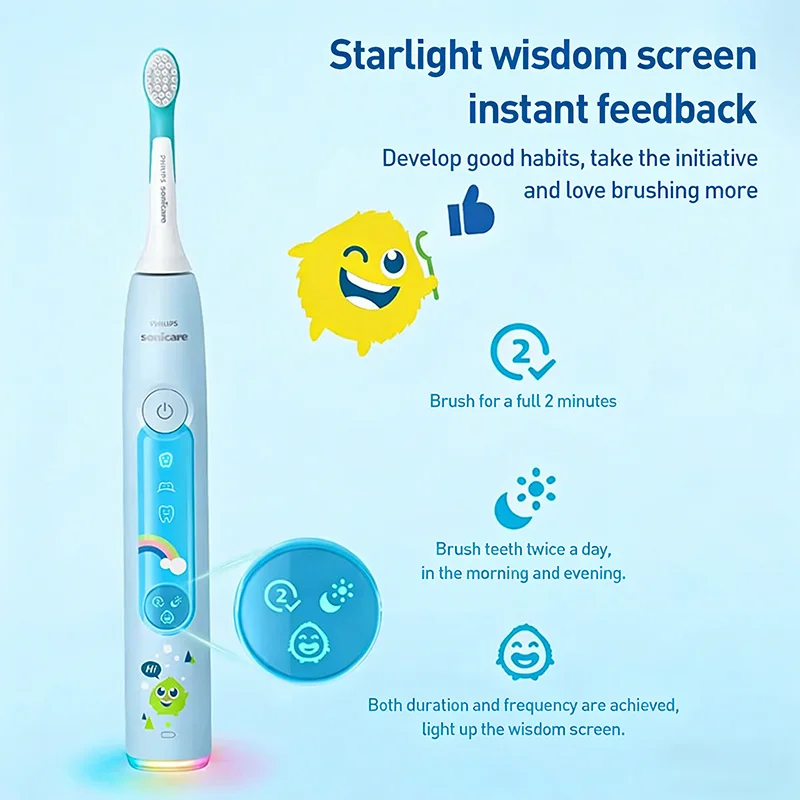 PHILIPS Children's Electric Toothbrush 3-Mode Soft Bristled Sonic Toothbrush whitening Waterproof 2-Minute Timer Gift Children