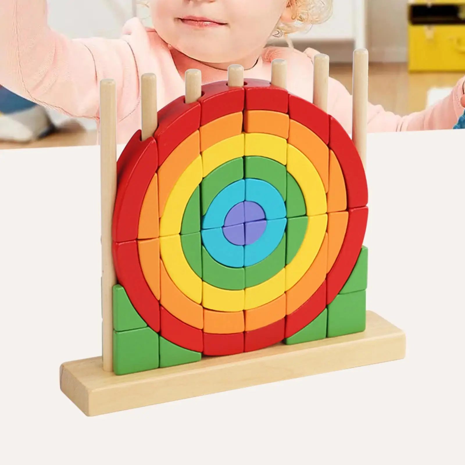 Montessori ไม้ Rainbow Stacking ของเล่น Rainbow Stacker, Early Development, บล็อกอาคารไม้ชุดของเล่นสําหรับเด็ก